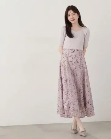 프로포션 바디 드레싱 얇은 명주 그물 플라워 니트 도킹 원피스