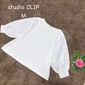 스튜디오 클립 M 퍼프 슬리브 자수 블라우스 코튼 세탁 가능 성숙/러블리