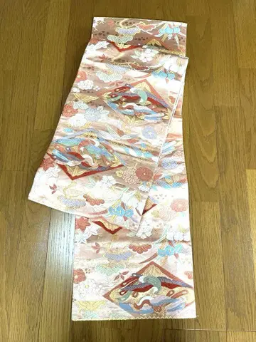 꽃무늬 용 자수 핑크 계열 반폭 오비