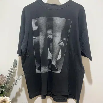 사진 티셔츠 구제 의류 흑백 소매 밑단 싱글 스티치