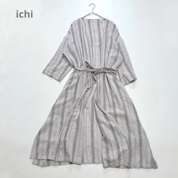 ichi 린넨 혼방 롱 가디건 겉옷 스트라이프 벨트 포함