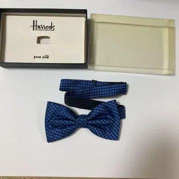 Harrods 나비 넥타이 파랑 블랙 하운드투스 체크