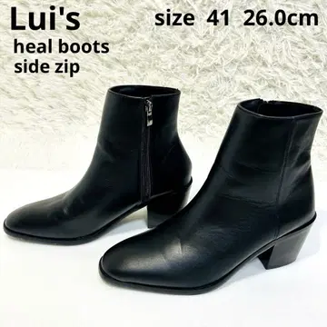 인기! Lui's 사이드 지퍼 힐 부츠 천연 가죽 블랙 루이스