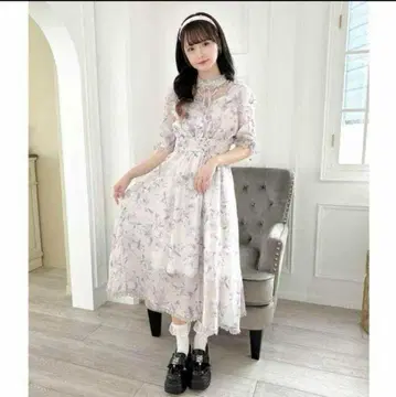 ROJITA 펄 비즈 목걸이 포함 롱 원피스 화이트 꽃무늬