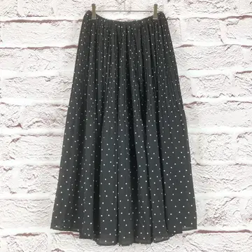 r225 LOWRYS FARM 블랙 물방울 패턴 롱 스커트 허리 밴딩