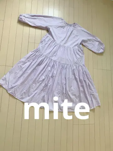 mite 개더 롱 원피스 퍼플 L