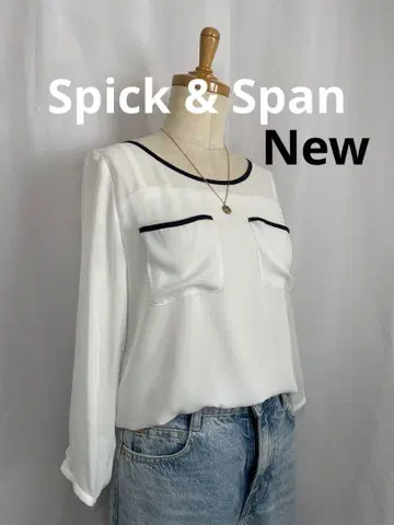 Spick & Span 화이트 긴팔 블라우스 포켓 부착