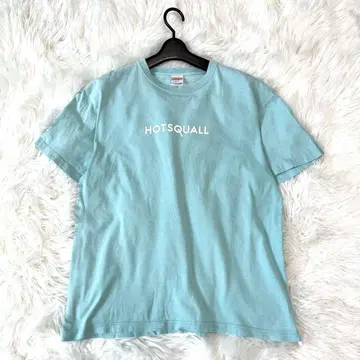 HOTSQUALL 핫 스콜 티셔츠 밴 티셔츠 블루 화이트 프린트 L