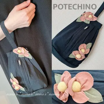 POTECHINO 포테치노 원 숄더 파우치 클러치백 꽃 블랙