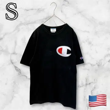 챔피온 반팔 S 자수 로고 블랙 무지 심플 USA