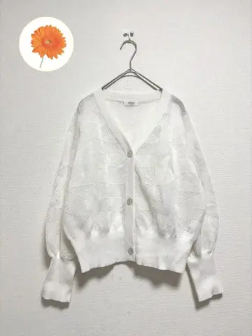 F 롤리즈팜 가디건 포완 소매 시스루 볼륨 소매 화이트