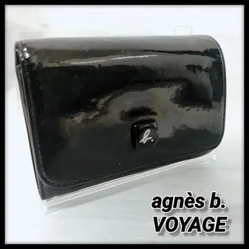 agnes b. VOYAGE 접이식 지갑 블랙 에나멜 가죽