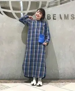 BEAMS BOY/빔즈 보이 플란넬 원단 두꺼운 원단 롱 원피스