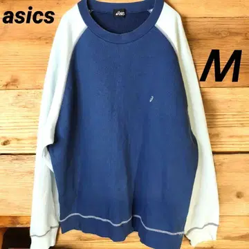 아식스 ASICS 래글런 소매 맨투맨 트레이닝복 네이비 화이트