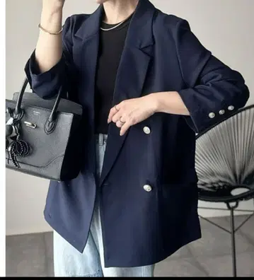 테일러드 자켓 골드 버튼 린넨 라이크 블레이저 썸머 자켓