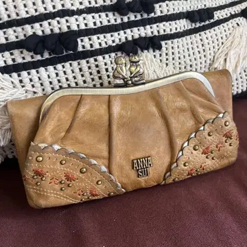 인기 ANNA SUI 고양이 금장 장식 가죽 장지갑 가마구치