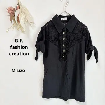 G.F. 도킹 풀오버 셔츠 반팔 꽃무늬 레이스 블랙 M 리본 소매