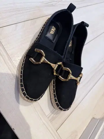 ZARA 비쥬 에스파드리유 플랫 슈즈 슬립온 블랙