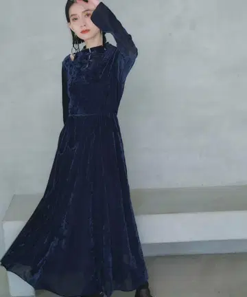 HARE 벨로아 차이나 원피스 네이비