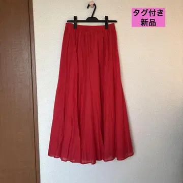 택 포함 새상품 야마다야 Aga 빨간색 롱 스커트 플레어 스커트 봄 여름