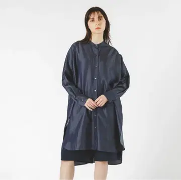 mizuiroind 미즈이로 인드 스탠드 카라 셔츠 원피스 네이비