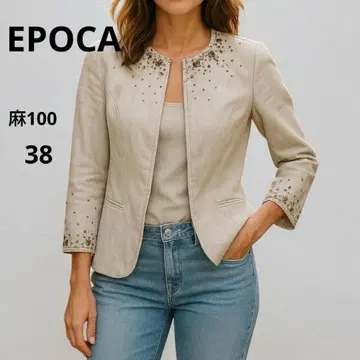컨디션 최상 EPOCA 에포카 비쥬 노카라 자켓 린넨 베이지