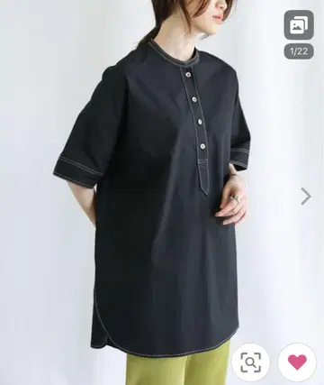 블라우스 스티치 스탠드 카라 슬리핑 셔츠 여성용 셀렉트 모카 블랙