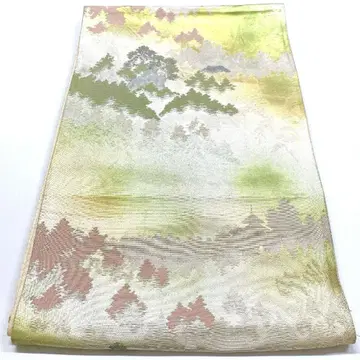 [4512] 후쿠로 오비 삼림 문양 보케 로쿠쓰 순수 실크 기모노 포멀