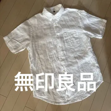 무인양품 화이트 린넨 100% 반팔 셔츠 L