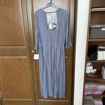 그레이 레이스 롱 드레스 긴팔 헤어 액세서리 포함