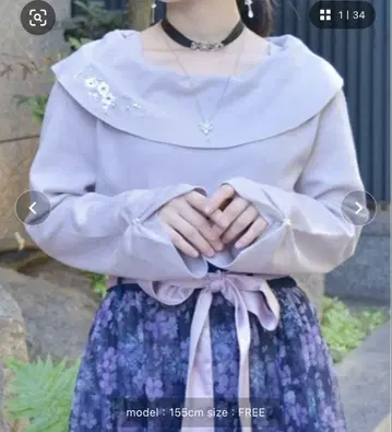 눈 벚꽃 자수 오프 숄더 니트 라벤더 프리 사이즈