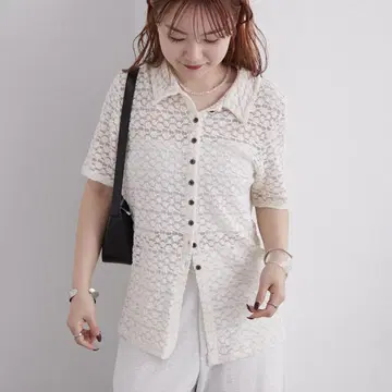 화이트 레이스 버튼 반팔 셔츠 mystic