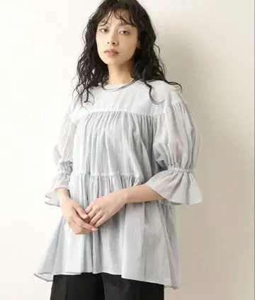 윔 가젯 정가 22,000엔 코튼 쉬폰 개더 블라우스 리본