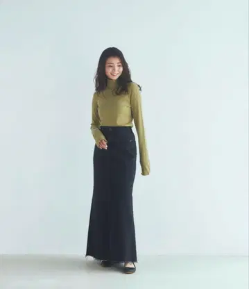 YANUK 맥시 A 라인 데님 스커트 블랙