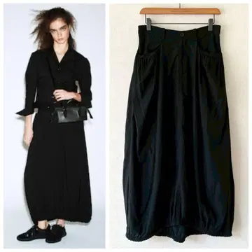 Y'S 25SS 개더 밑단 밴딩 벌룬 스커트 블랙