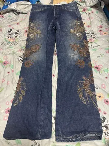 D&G 05aw 비즈 자수 다크 블루 스트레이트 데님