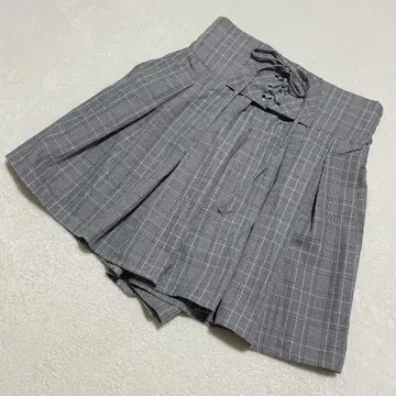 큐롯 레이스업 체크 무늬 플레어 스커트 양산 지뢰 걸리시 L