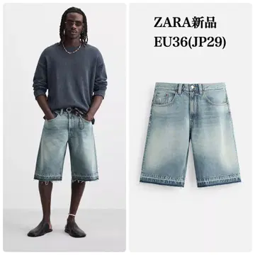 ZARA 데님 배기 핏 버뮤다 팬츠 EU36 택 포함 새상품