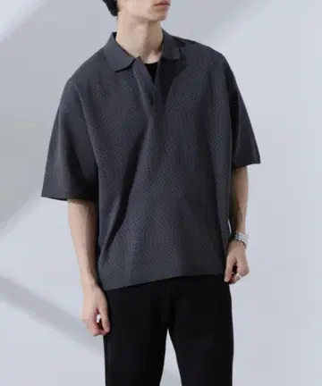 다크 그레이 메쉬 피케 셔츠