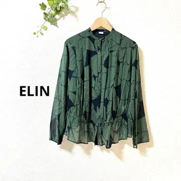 ELIN 에린 3.3 블라우스 개더 올 패턴 그린 긴팔