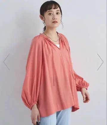볼륨 슬리브 튜닉 블라우스 핑크