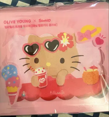 한국 한정판 올리브영 오리얀 산리오 콜라보 일광화상 키티 파우치