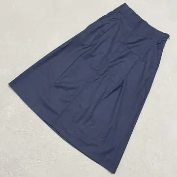플레어 롱 스커트 턱 데님풍 네이비 허리밴딩 넉넉한 M