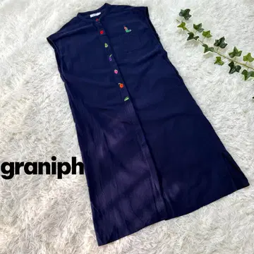 graniph 그라니프 아오무시 원피스 네이비 자수 코튼 100%