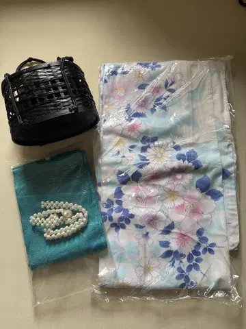 꽃무늬 유카타, 오비, 바스켓백 세트