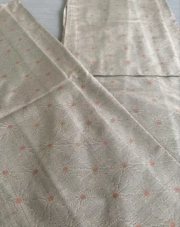 기모노 단이 실버 그레이 린넨 잎 패턴, 시츠케가 있는 새상품급