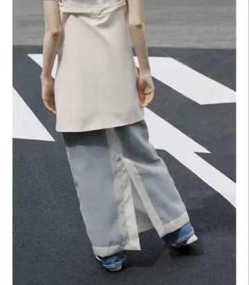 자라 콤비 오간자 미디 원피스