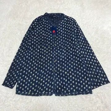 미사용 새상품 45R 45rpm 긴팔 블라우스 미니 꽃무늬 인디고 3 L