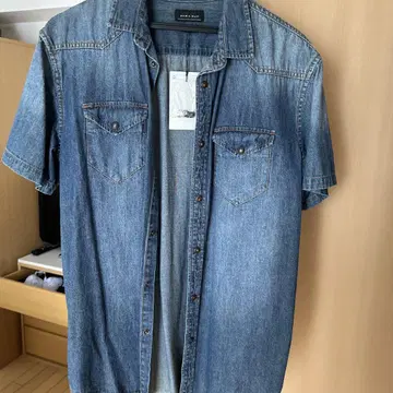 자라 맨 데님 블루 반팔 셔츠