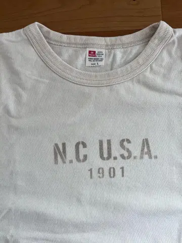 Hanes 화이트 티셔츠 L 사이즈 N.C. U.S.A. 1901
